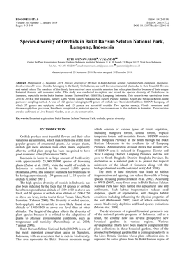 Species Diversity of Orchids in Bukit Barisan Selatan National Park, Lampung, Indonesia