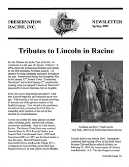 Tributes to Lincoln in Racine