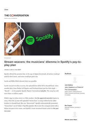 Stream Weavers: the Musicians' Dilemma in Spotify's Pay-To- Play Plan