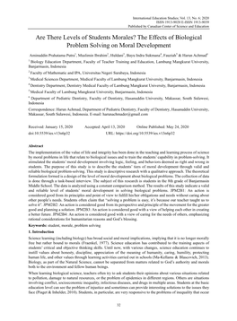 The Effects of Biological Problem Solving on Moral Development