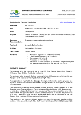 STRATEGIC DEVELOPMENT COMMITTEE 23Rd January 2020 Report of the Corporate Director of Place Classification: Unrestricted