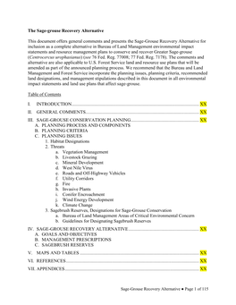 The Sage-Grouse Recovery Alternative This Document Offers