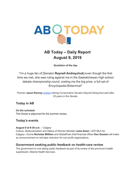 AB Today – Daily Report August 9, 2019