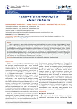 A Review of the Role Portrayed by Vitamin D in Cancer