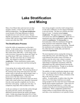 Lake Stratification and Mixing