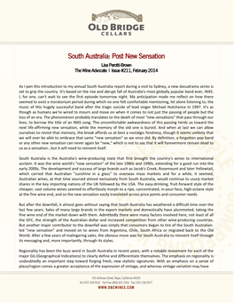 South Australia: Post New Sensation Lisa Perotti-Brown the Wine Advocate | Issue #211, February 2014