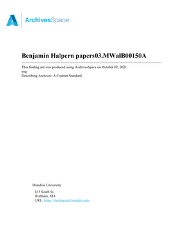 Benjamin Halpern Papers03.Mwalb00150a