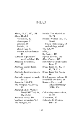 Abuse, 56, 57, 137, 138 Alison Hindell 'Casualness,'