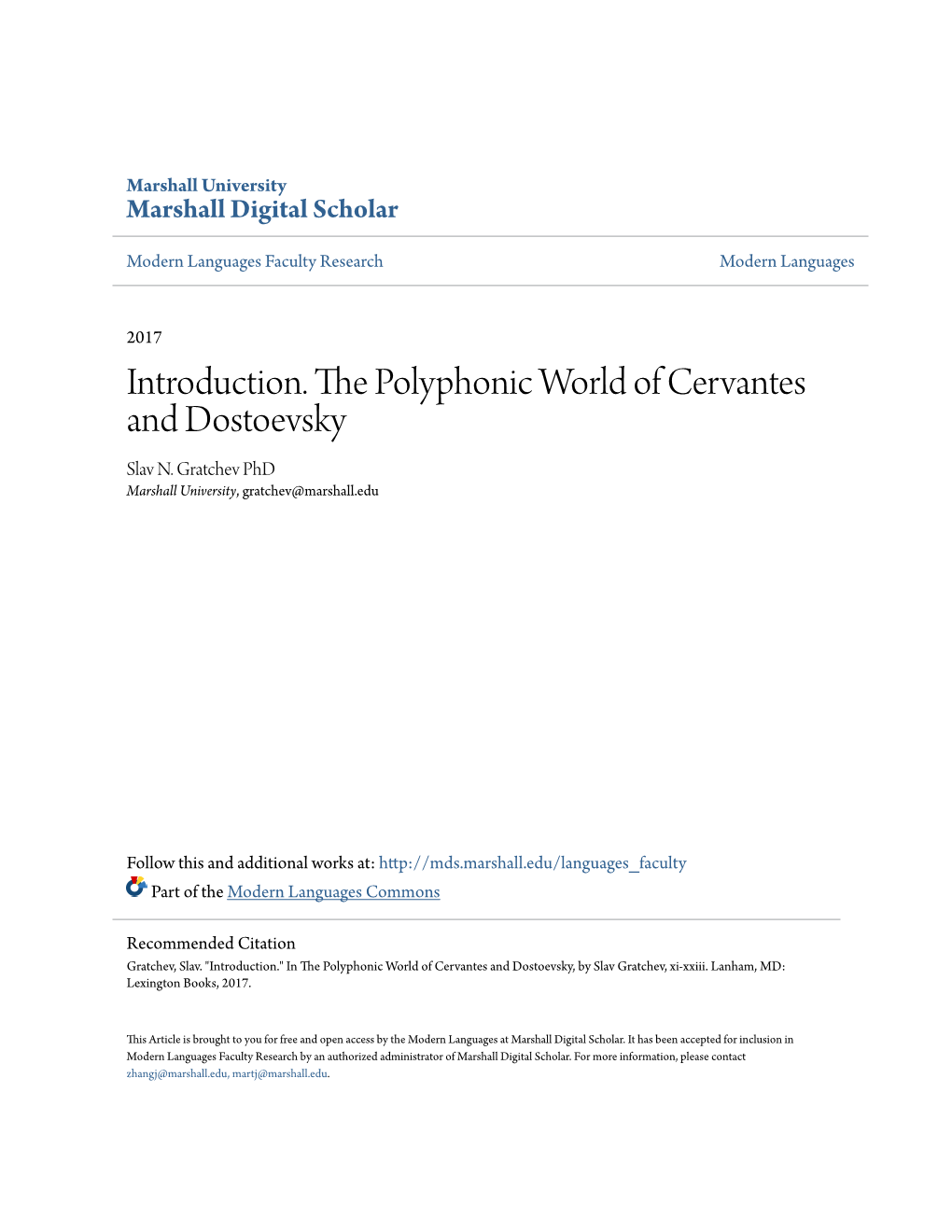 Introduction. the Polyphonic World of Cervantes and Dostoevsky