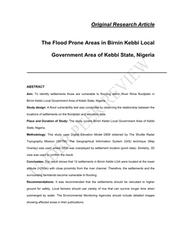 Original Research Article the Flood Prone Areas in Birnin Kebbi Local