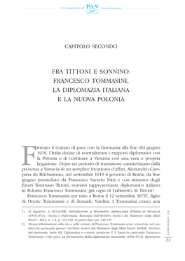 Fra Tittoni E Sonnino. Francesco Tommasini, La Diplomazia Italiana E La Nuova Polonia
