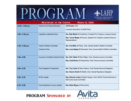 PROGRAM Sponsored by Healthcare at the Capitol March 11, 2020 2:50—3:15 P.M