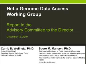 Hela Genome Data Access Working Group