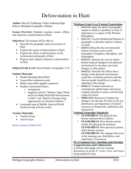 Deforestation of Haiti Lesson Plan