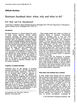 Resistant Duodenal Ulcer: When, Why and What to Do?