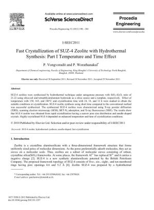 Fast Crystallization of SUZ-4 Zeolite with Hydrothermal Synthesis: Part I Temperature and Time Effect