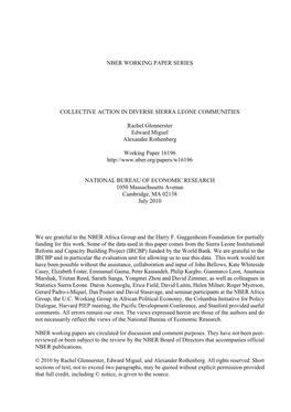 NBER WORKING PAPER SERIES COLLECTIVE ACTION in DIVERSE SIERRA LEONE COMMUNITIES Rachel Glennerster Edward Miguel Alexander Rothe