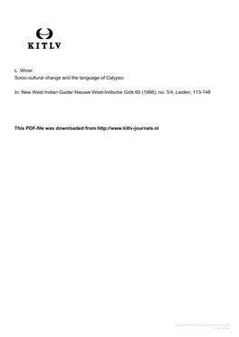 L. Winer Socio-Cultural Change and the Language of Calypso In