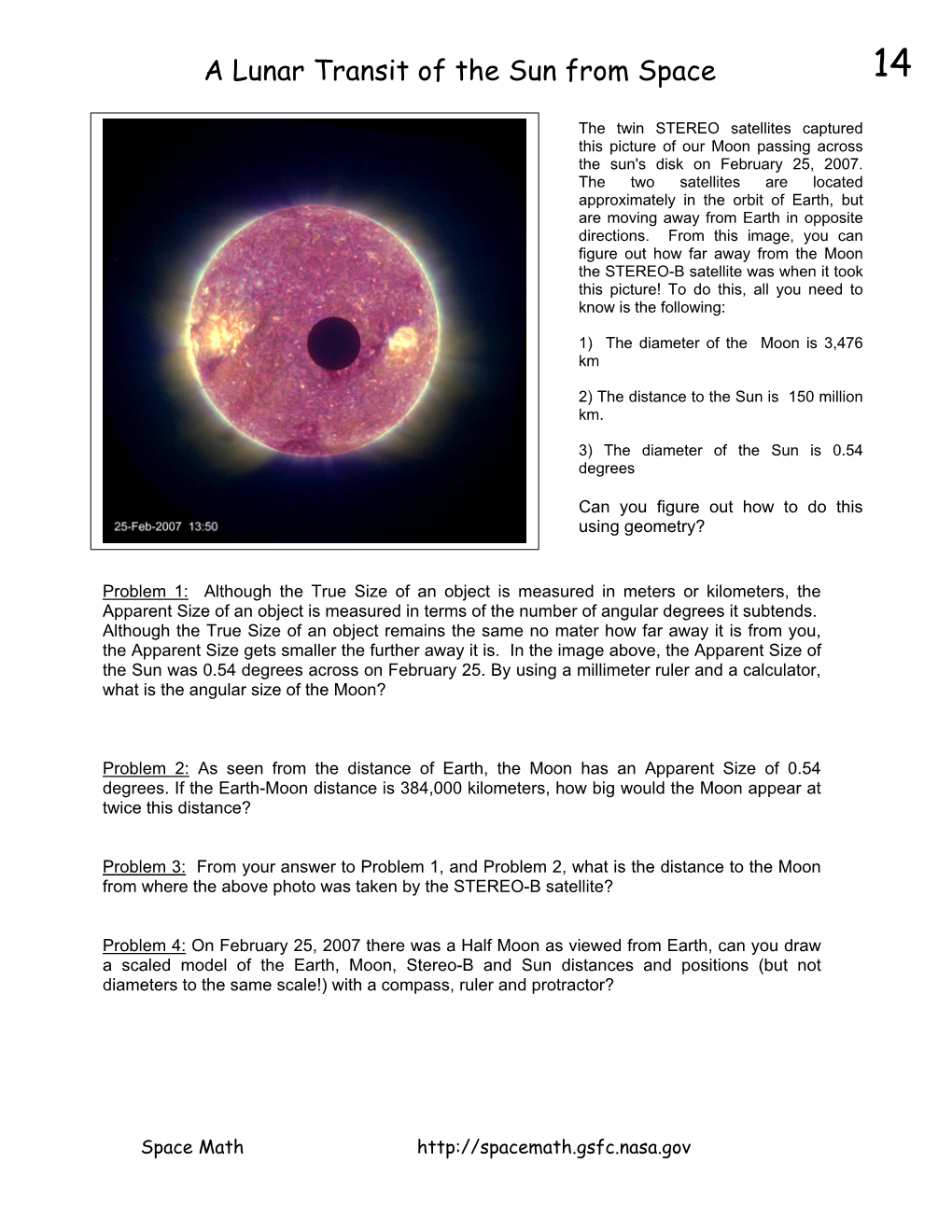 A Lunar Transit of the Sun from Space 14