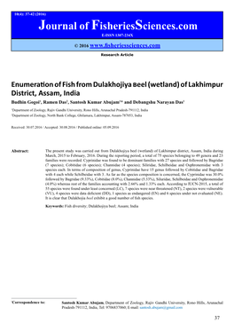 Enumeration of Fish from Dulakhojiya Beel (Wetland) of Lakhimpur District