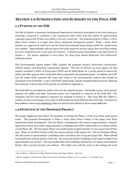 Section 1.0 Introduction and Summary to the Final Eir