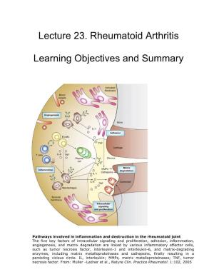 Lecture 23. Rheumatoid Arthritis Learning Objectives and Summary