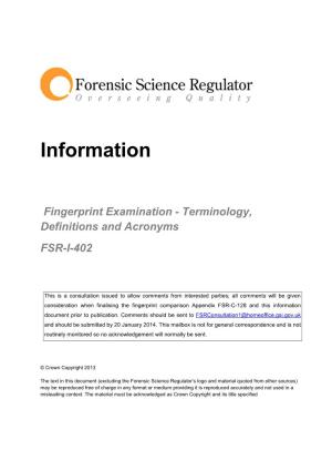 Fingerprint Examination - Terminology, Definitions and Acronyms FSR-I-402