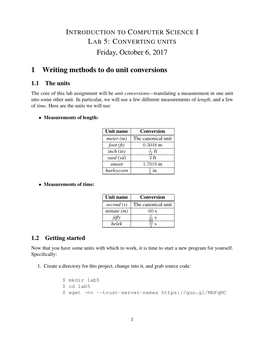 Friday, October 6, 2017 1 Writing Methods to Do Unit Conversions