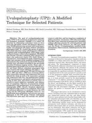 Uvulopalatoplasty (UP2): a Modified Technique for Selected Patients