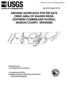 Ground-Water Data for the Suck Creek Area of Walden Ridge, Southern Cumberland Plateau, Marion County, Tennessee