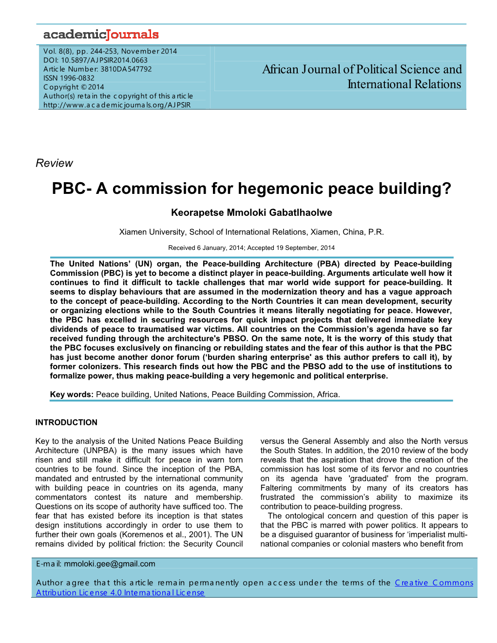 PBC- a Commission for Hegemonic Peace Building?