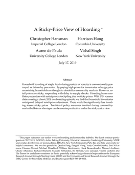 A Sticky-Price View of Hoarding ∗