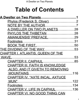 A Dweller on Two Planets Table of Contents a Dweller on Two Planets