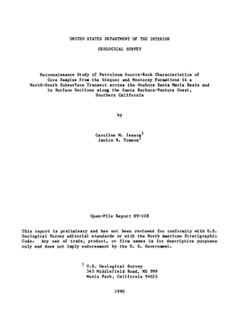 Reconnaissance Study of Petroleum Source-Rock Characteristics Of