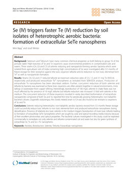 Reduction by Soil Isolates of Heterotrophic Aerobic Bacteria: Formation of Extracellular Sete Nanospheres Mini Bajaj* and Josef Winter