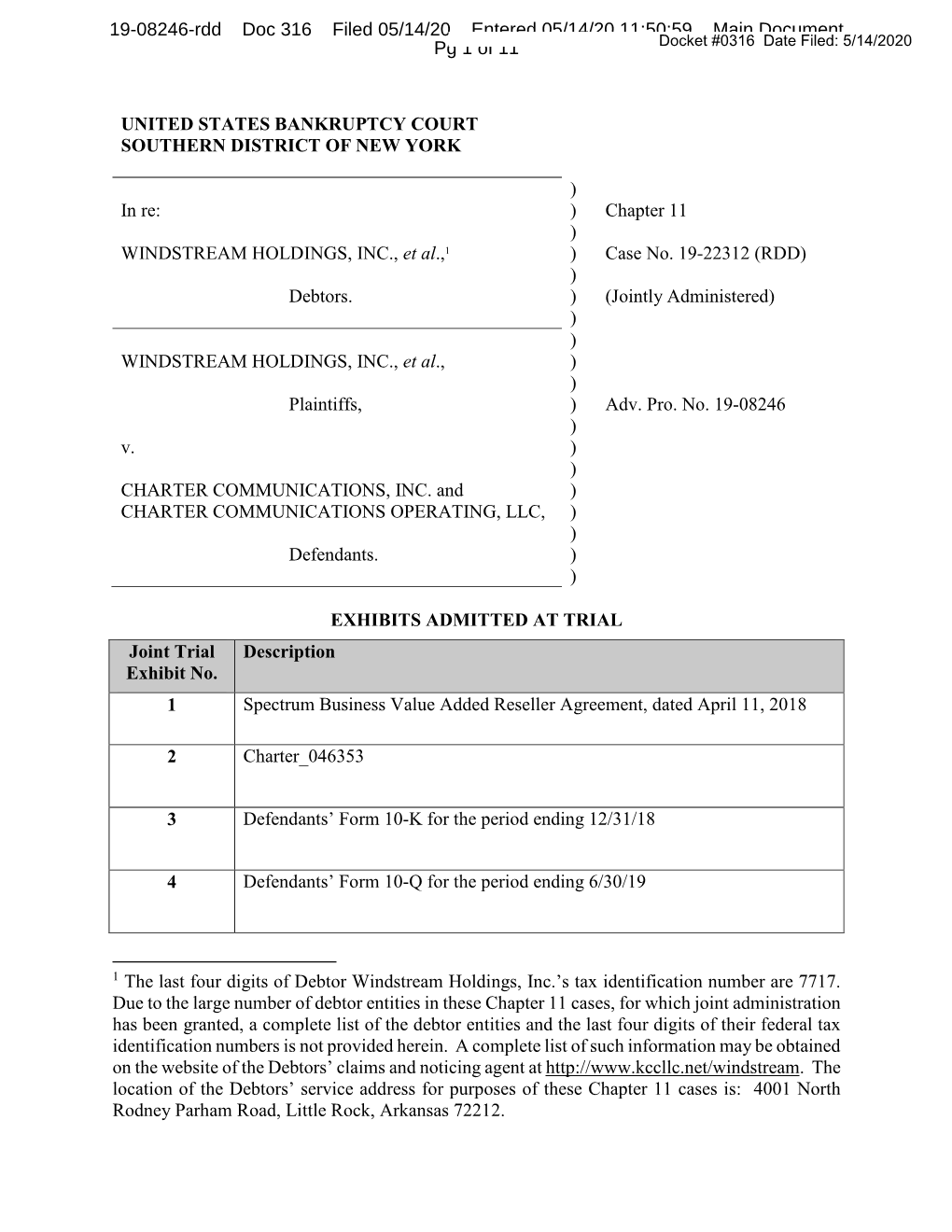 Chapter 11 ) WINDSTREAM HOLDINGS, INC., Et Al.,1 ) Case No