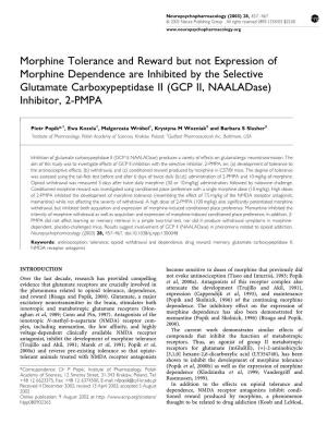 Morphine Tolerance and Reward but Not Expression Of