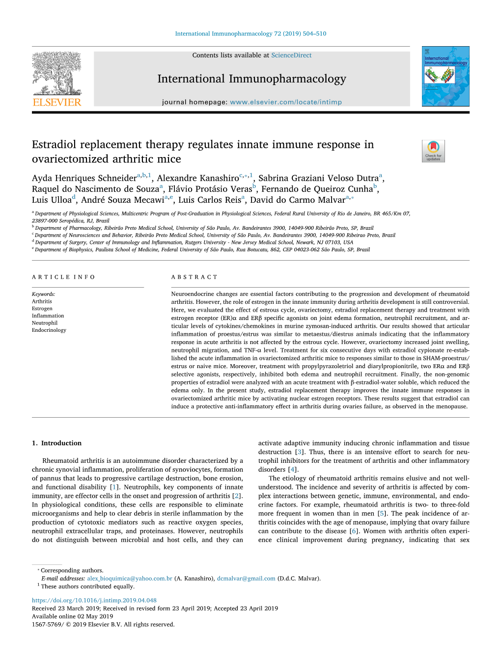 Estradiol Replacement Therapy Regulates Innate Immune Response