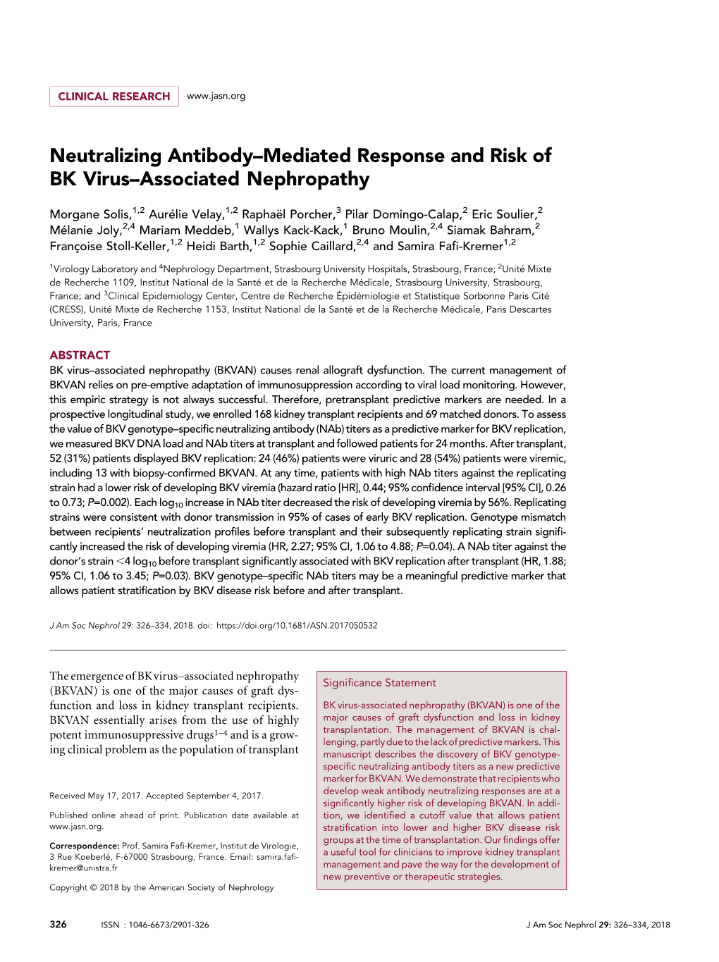 Neutralizing Antibody–Mediated Response and Risk of BK Virus–Associated Nephropathy