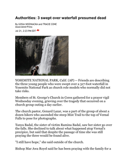 3 Swept Over Waterfall Presumed Dead