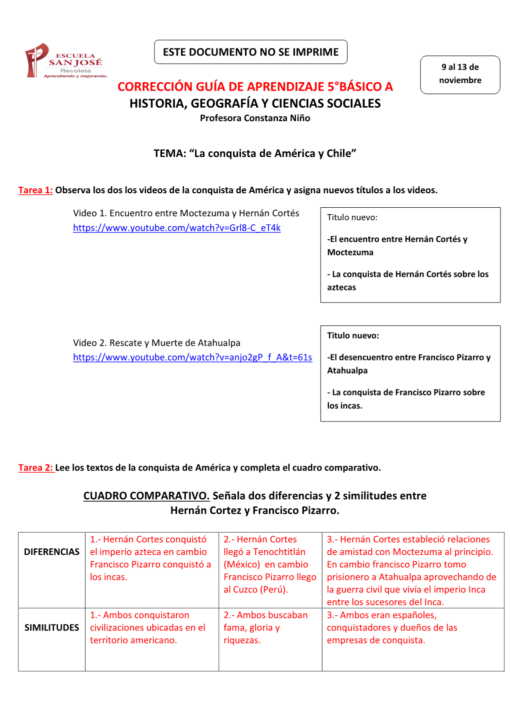 Corrección Guía De Aprendizaje 5°Básico a Historia, Geografía Y Ciencias Sociales