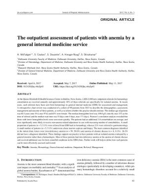 The Outpatient Assessment of Patients with Anemia by a General Internal Medicine Service