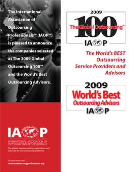 The 2009 Global Outsourcing Outsourcing 100™ Service Providers and and the World’S Best Advisors Outsourcing Advisors