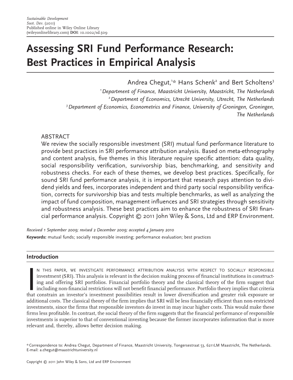 Assessing SRI Fund Performance Research: Best Practices in Empirical Analysis