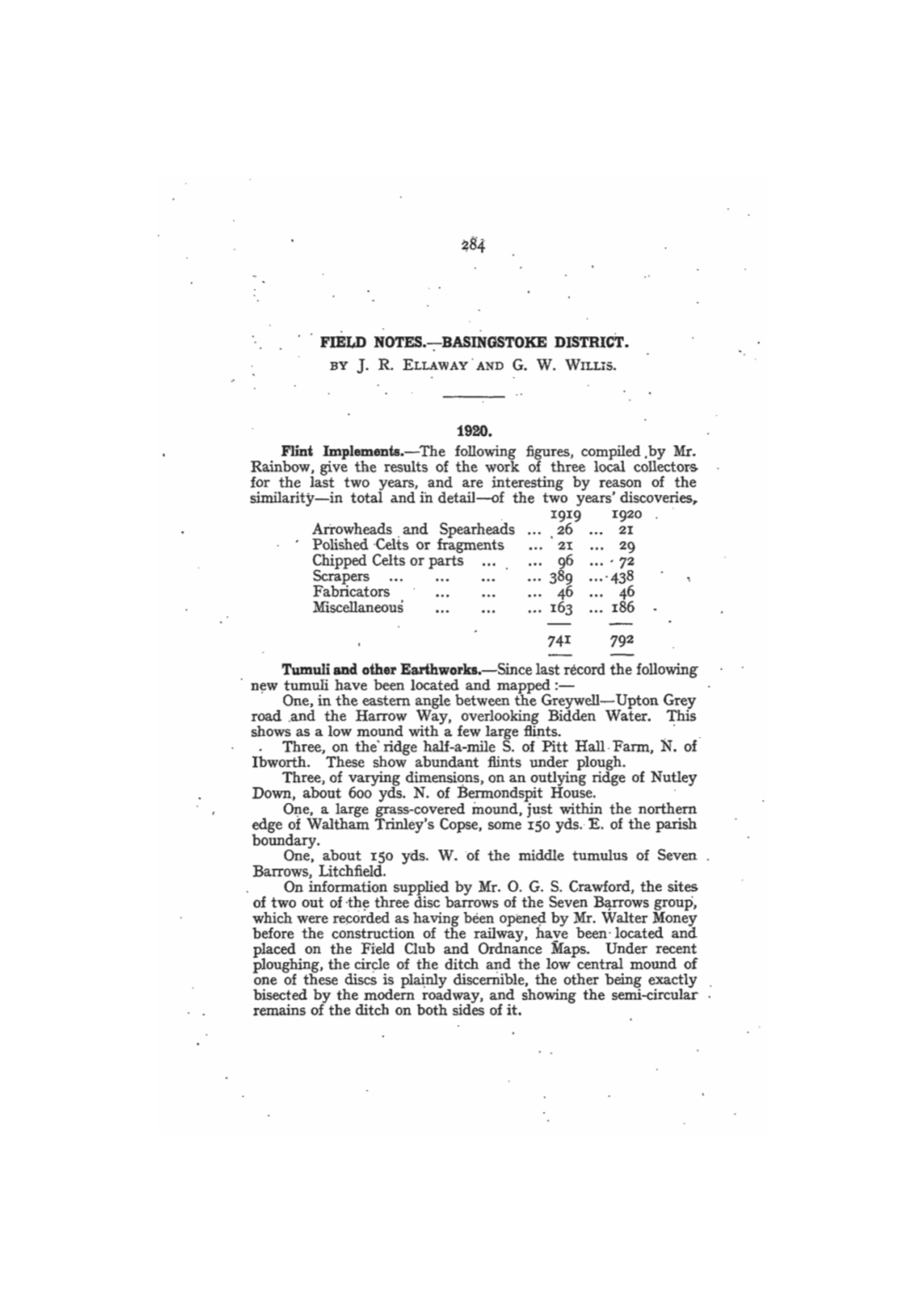 BASINGSTOKE DISTRICT. 1920. Flint Implements