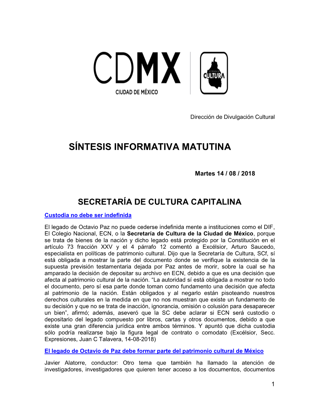 Síntesis Informativa Matutina