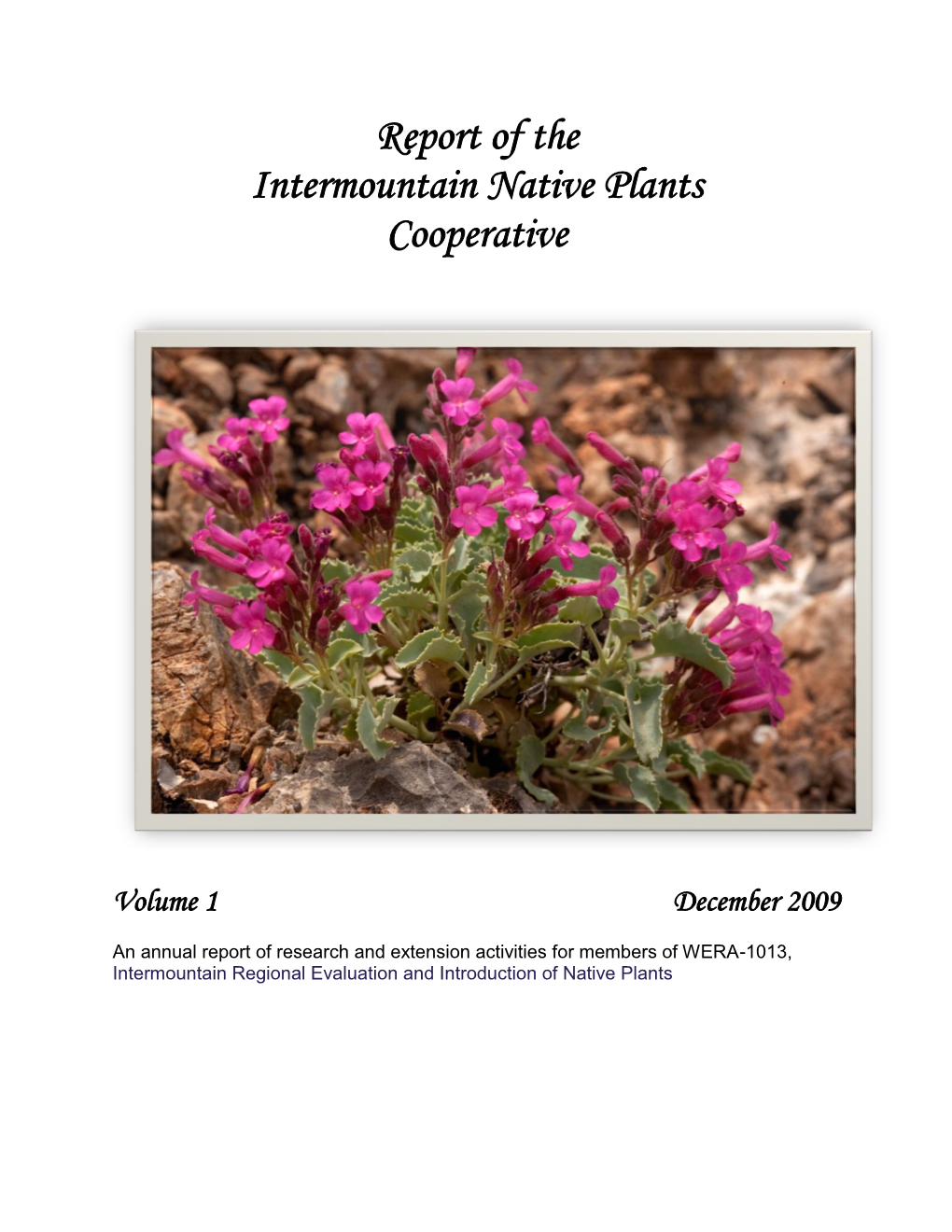 Report of the Intermountain Native Plants Cooperative