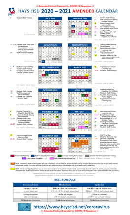 2020-2021 Hays CISD Academic Calendar