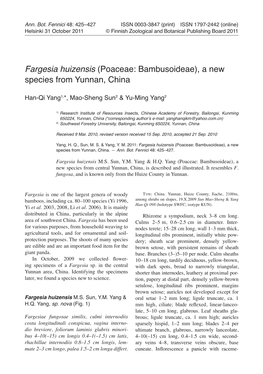 Fargesia Huizensis (Poaceae: Bambusoideae), a New Species from Yunnan, China