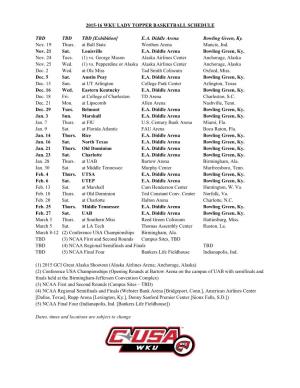 2015-16 Wku Lady Topper Basketball Schedule